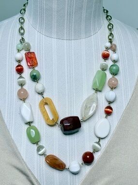 Vintage-Inspired Double Strand Mixed Media Necklace 16”-20” Boho